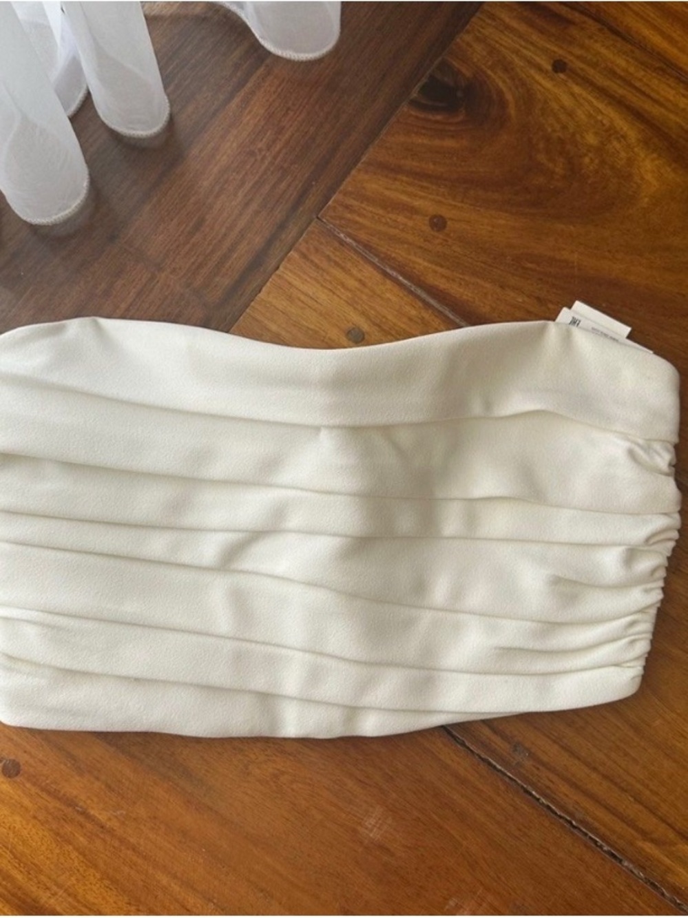 Zara NWT Strapless Cream White Rouched Minimalist Top - Picture 2 of 4
